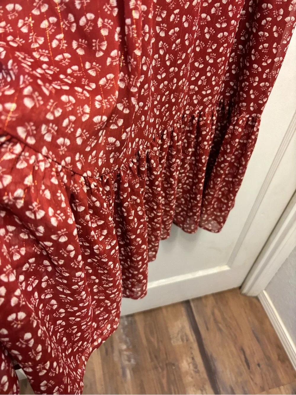 J. Crew Point Sur Faux Wrap Floral Print Rusty Red Lined Dress Size 6